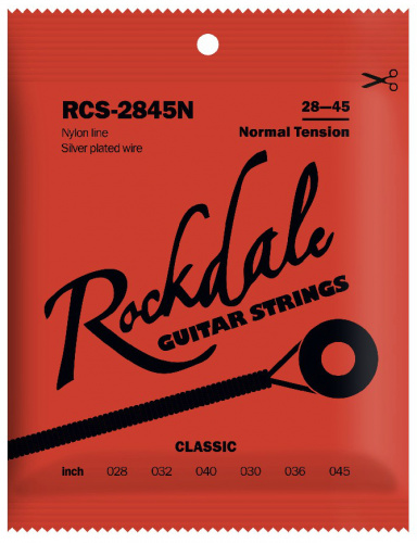 ROCKDALE RCS-2845N Струны для классической гитары. Основа струны: нейлон. Обмотка: посеребрённая. Натяжение: нормальное. Размер: 028-045