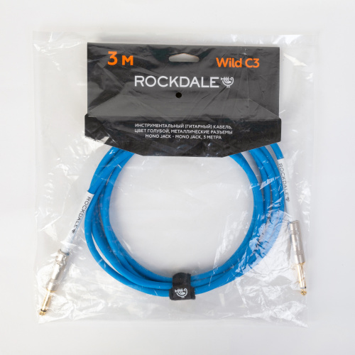 ROCKDALE Wild C3 инструментальный (гитарный) кабель, цвет голубой, металлические разъемы mono jack - mono jack, 3 метра фото 7