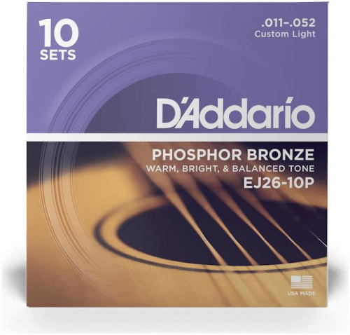 D'ADDARIO EJ26-10P 10 компл. струн для акустической гитары, фосфор/бронза, Custom Light, 11-52 фото 2