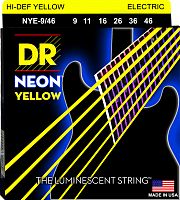 DR NYE-9/46 HI-DEF NEON струны для электрогитары с люминесцентным покрытием жёлтые 9 46