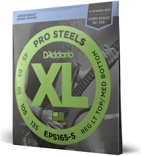 D'ADDARIO EPS165-5 PROSTEELS 5-STRING BASS CUSTOM LIGHT 45-135 струны для 5-струнной бас-гитары, мензура 34-36,25', сталь, 45-13