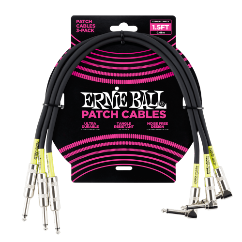 Ernie Ball 6076 набор кабелей с угловым / прямым джеками, 3 шт., длина 46 см, цвет чёрный