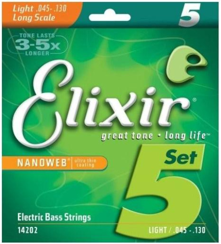 Elixir 14202 NanoWeb струны для 5-струнной бас-гитары 45-130