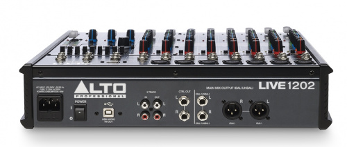 Alto LIVE 1202 микшер, 4 моновхода с компрессорами, 4 стерео, 7 микрофонных предусилителей, 2 AUX-шины, процессор эффектов, USB фото 4