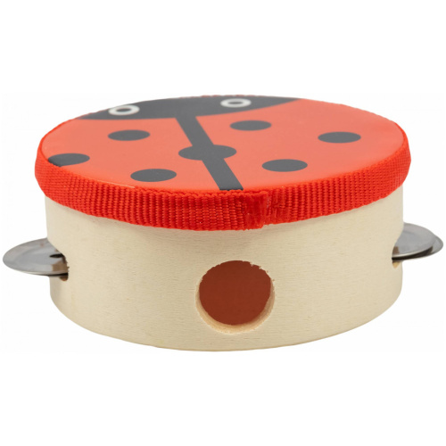 BEE DF601A Ladybug Тамбурин деревянный с мембраной с джинглами, диаметр 105 мм, дизайн божья коровка фото 2