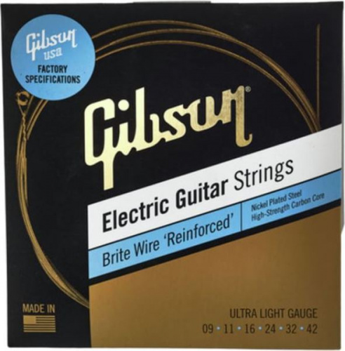 GIBSON SEG-BWR9 BRITE WIRE REINFORCED ELECTIC GUITAR STRINGS, ULTRA LIGHT GAUGE струны для электрогитары, .09-.042