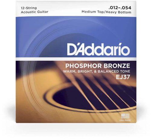 D'Addario EJ37 Струны для двенадцатиструнной гитары, фосфор/бронза Med Top/Heavy Bottom фото 3