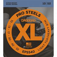 D'Addario EPS540 струны для электрогитары, ProSteels, Light Top/Heavy Bottom, 10-52