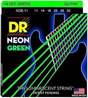 DR NGE-11 HI-DEF NEON струны для электрогитары с люминесцентным покрытием зелёные 11 50
