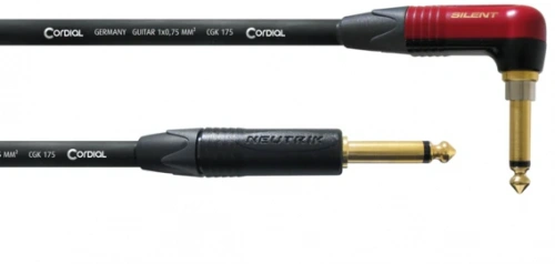 Cordial CSI 3 RP-SILENT инструментальный кабель угловой моно-джек 6,3 мм/моно-джек 6,3 мм, разъемы Neutrik, 3,0 м, черный фото 3