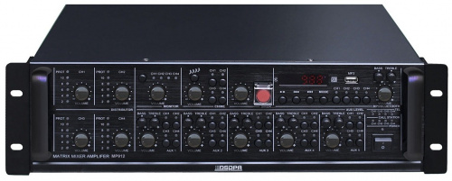 DSPPA MP-912 Активная аудиоматрица 4х4, 4 зоны c регулировкой уровня выходного сигнала отдельной зоны, 4х120 Вт/100В, 3 микр, 2 лин входа. MP3 плеер, 