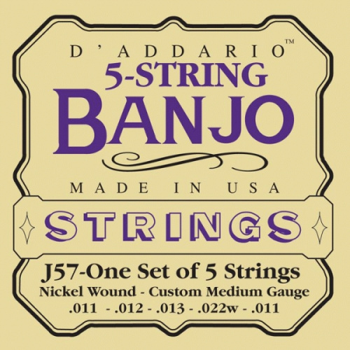D'Addario J57 струны для банджо, 5 String and Tenor Banjo/Custom Medium/Nickel