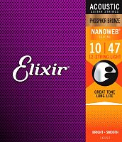 Elixir 16152 NanoWeb струны для 12-струнной акустической гитары Light 10-47/10-27, фосфор/бронза