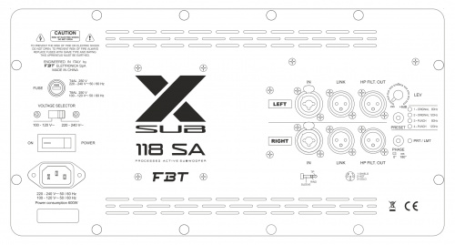 FBT X-SUB 118SA активный сабвуфер, 18", 1200 Вт, 38Гц-120Гц, SPL 136 дБ, DSP c 4-мя пресетами фото 3
