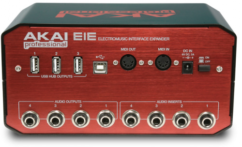 AKAI PRO EIE аудио/MIDI-интерфейс с встроенным USB-хабом, 4 mc/line/hi-z входа с инсертами, фантомное питание, 4 выхода, 2 индикатора уровня фото 3