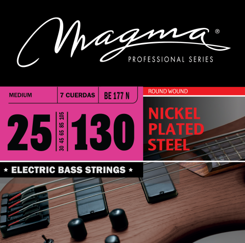 Magma Strings BE177N Струны для 7-струнной бас-гитары 25-130, Серия: Nickel Plated Steel, Обмотка: круглая, никелированая сталь, Натяжение: Medium.