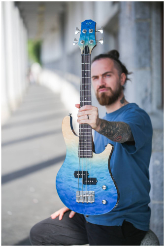 FLIGHT Mini Bass TBL электроукулеле бас, цвет transparent blue, чехол в комплекте фото 15