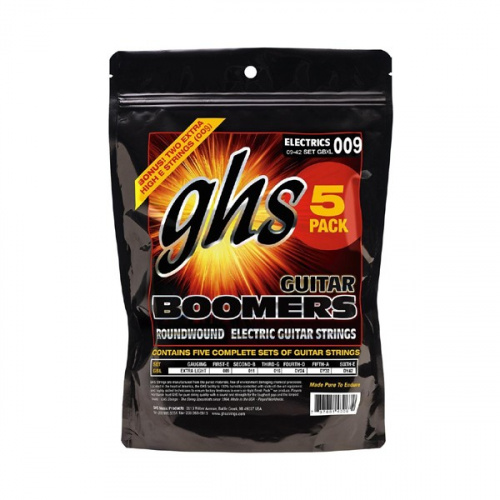 GHS GBXL5 PACK Комплект из 5 упак. струн для электрогитары ник.сталь (9-11-16-24-32-42) Boomers