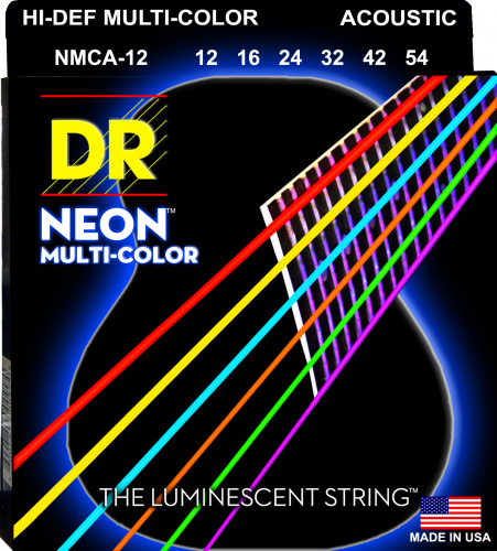 DR NMCA-12 HI-DEF NEON струны для акустической гитары с люминесцентным покрытием разноцветные 12