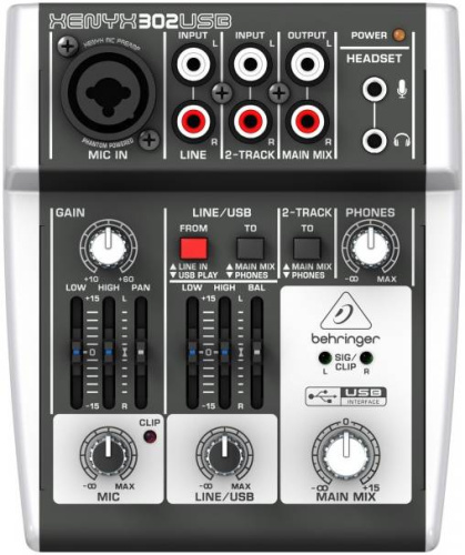 Behringer 302USB микшер 1 микрофонный предусилит,1 стереопара USB/аудио интерфейс