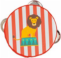 BEE DF601A Lion Тамбурин деревянный с мембраной с джинглами, диаметр 105 мм, дизайн лев