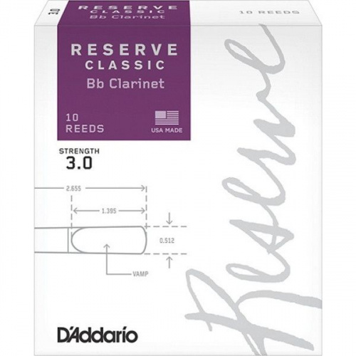 D'ADDARIO WOODWINDS DCT1030 RESERVE CLASSIC BB CL-10PK - 3.0 трости для кларнета, размер 3, 10 шт