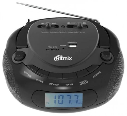 RITMIX RBB-030BT black 5 Вт * 2, FM/AM/SW 1-2 4 диапазонное радио, Bluetooth, дисплей, телескопическая антенна, воспроизведение с USB/SD, аудио формат фото 3