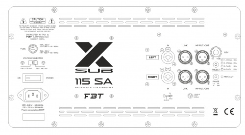 FBT X-SUB 115SA активный сабвуфер, бас-рефлекс, 15", 1200 Вт, 42Гц 120Гц, SPL 135 дБ, DSP 4 пре фото 3