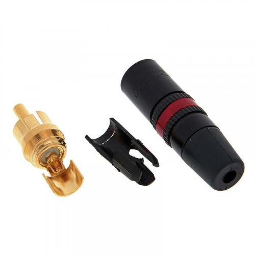 Neutrik Rean NYS373-2 кабельный разъем RCA корпус черный хром, золоченые контакты, красная маркировочная полоса фото 2