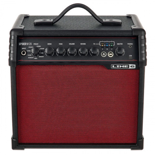 LINE 6 SPIDER V 20 Red Edition моделирующий гитарный комбоусилитель, цвет черный с красной сеткой 20