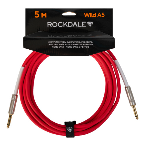 ROCKDALE Wild A5 инструментальный (гитарный) кабель, цвет красный, металлические разъемы mono jack - mono jack, 5 метров