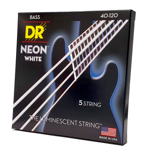 DR NWB5-40 HI-DEF NEON струны для 5-струнной бас гитары с люминесцентным покрытием белые 40 фото 2