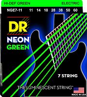 DR NGE7-11 HI-DEF NEON струны для 7-струнной электрогитары с люминесцентным покрытием зелёные 11