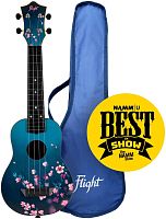 FLIGHT TUS 32 SAKURA укулеле Travel, сопрано, черная с рисунком, пластик