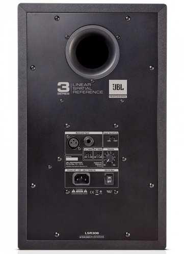 JBL LSR308 монитор активный 2-полосный студийный 8". Усилители D-класса: НЧ 56Вт, ВЧ 56Вт. 37—24кГц. Входы XLR, 1/4" TRS. Корпус МДФ 15мм, 419x254x308 фото 4