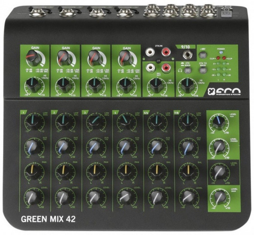 ECO GREEN MIX 42 Компактный микшерный пульт. 4 микрофонно-линейных входа и 3 стереопары фото 4