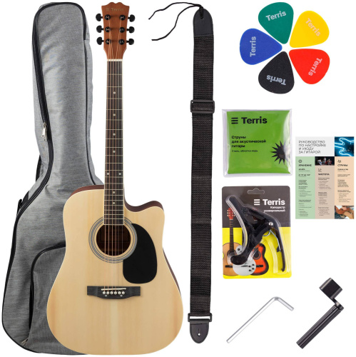 TERRIS TD-045 NA Starter Pack набор гитариста: ак. гитара натурального цвета и комплект аксессуров