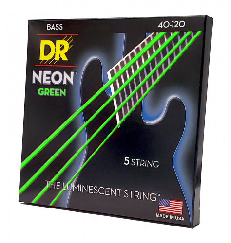 DR NGB5-40 HI-DEF NEON струны для 5-струнной бас гитары с люминесцентным покрытием зелёные 40 фото 3
