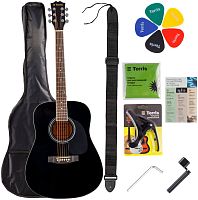 TERRIS TD-041 BK Starter Pack набор гитариста: ак. гитара черного цвета и комплект аксессуаров