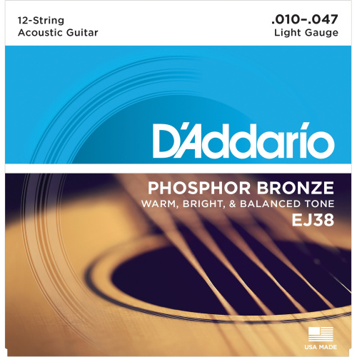 D'Addario EJ38 струны для 12-струнной гитары, фосфор-бронза, Light 10-47