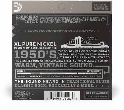 D'ADDARIO EPN115 PURE NICKEL BLUES/JAZZ ROCK 11-48 струны для электрогитары, никель, 11-48 фото 3