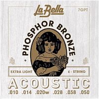 La Bella 7GPT Струны для акустической гитары "Phosphor Bronze" Extra Light, стальные,3, 4,5,6 обмо