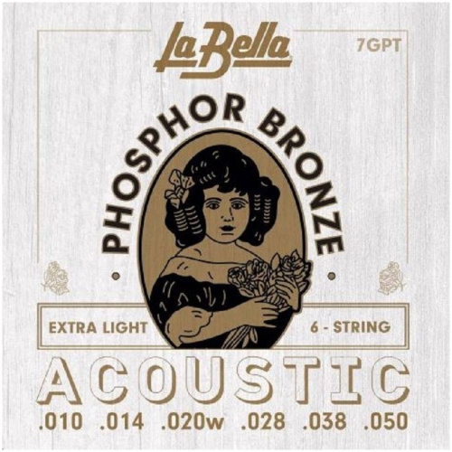 La Bella 7GPT Струны для акустической гитары "Phosphor Bronze" Extra Light, стальные,3, 4,5,6 обмо