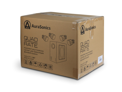 AuraSonics QUADRATE-BK комплект настенный сабвуфер 6,5" и 4 сателлита 3", встроенный кроссовер, 70/100B-80/40/20/10 Вт, 80Вт/8Ом, 60Гц-18кГц, чёрный фото 4