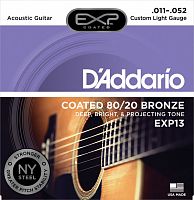 D'ADDARIO EXP13 Coated 80/20 Bronze, Custom Light, 11-52 струны с полимерным покрытием для акустической гитары, 11-52