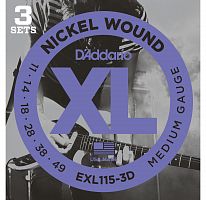 D'Addario EXL115/3D струны для эл .гит., Blues/Jazz Rock, никель, 11-49, 3 комплекта
