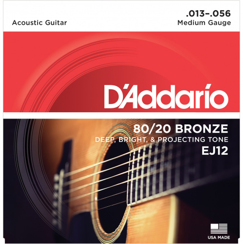 D'Addario EJ12 струны для акустической гитары, бронза 80/20, Medium 13-56