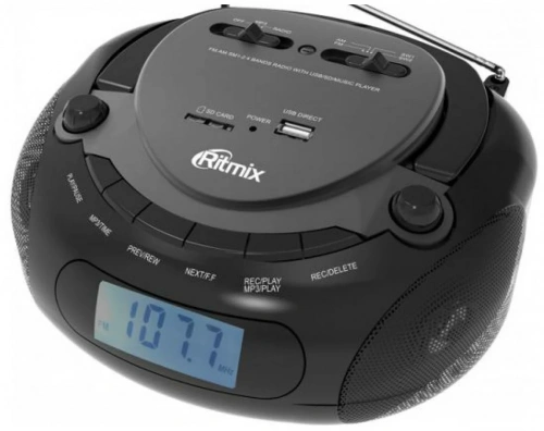 RITMIX RBB-030BT black 5 Вт * 2, FM/AM/SW 1-2 4 диапазонное радио, Bluetooth, дисплей, телескопическая антенна, воспроизведение с USB/SD, аудио формат фото 2