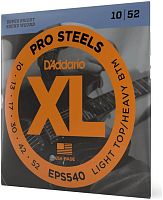 D'Addario EPS540 струны для электрогитары, ProSteels, Light Top/Heavy Bottom, 10-52