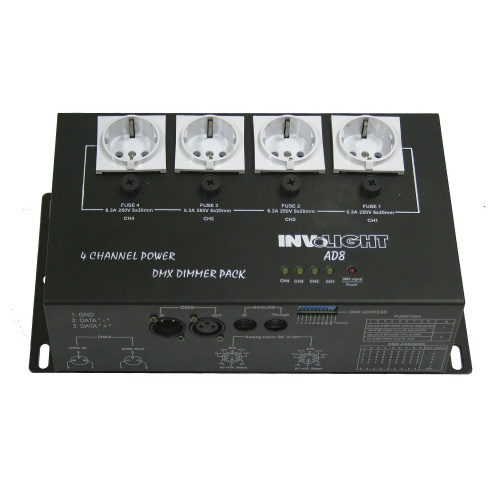 Involight AD8 диммер 4-х канальный, 1 кВт на канал, DMX-512, аналоговое 0-10 В